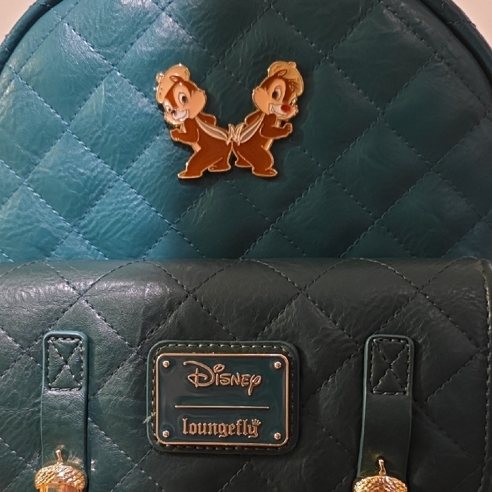 Loungefly Teal Quilted Backpack with Gold Accents - Picture 6 of 11
